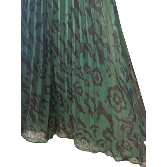 Self-Portrait Green Black Leopard Print Pleated Chiffon Maxi Dress Sz 4 Evening - Picture 7 of 9